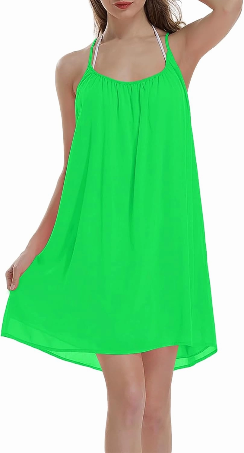 ReachMe Womens Sexy Plus Size Swimsuit Coverups Spaghetti Strap Beach Dresses Bathing Suit Cover Up Sheer Tank Sundress