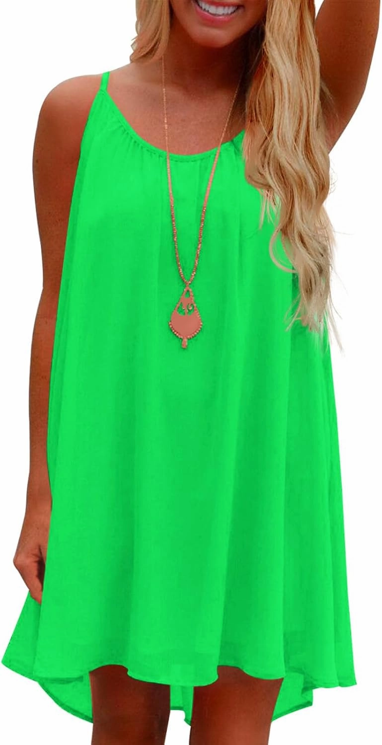 ReachMe Womens Sexy Plus Size Swimsuit Coverups Spaghetti Strap Beach Dresses Bathing Suit Cover Up Sheer Tank Sundress