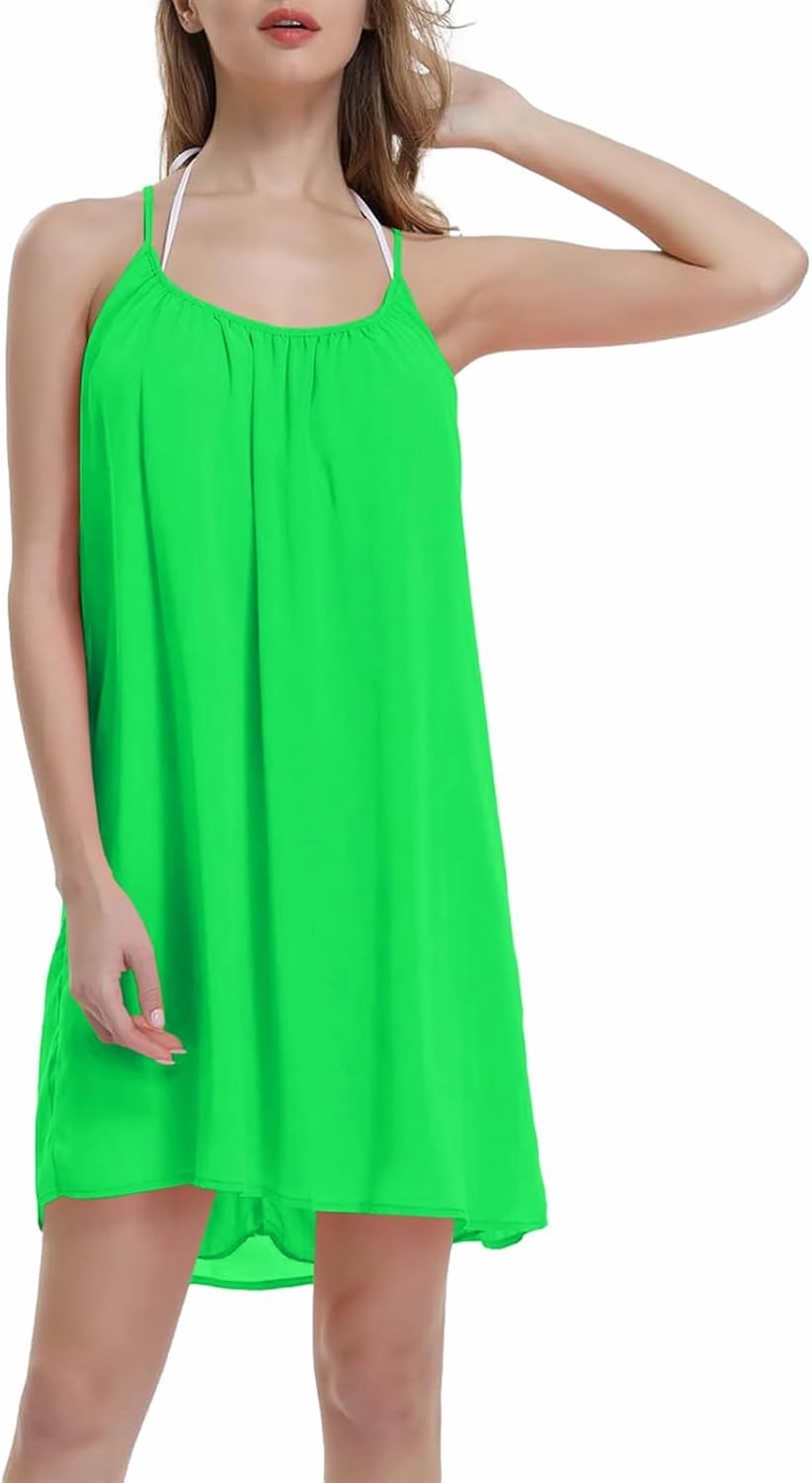 ReachMe Womens Sexy Plus Size Swimsuit Coverups Spaghetti Strap Beach Dresses Bathing Suit Cover Up Sheer Tank Sundress