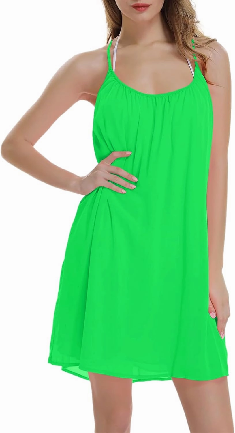 ReachMe Womens Sexy Plus Size Swimsuit Coverups Spaghetti Strap Beach Dresses Bathing Suit Cover Up Sheer Tank Sundress