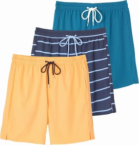 Real Essentials 3 Pack: Men's 9" Inch 2 in 1 Board Shorts with Compression Liner - Bathing Suit with Back Flap Pocket