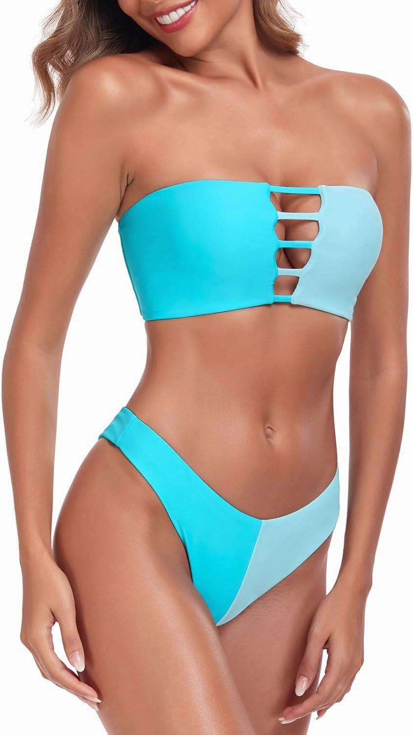 RELLECIGA Women's Two Piece Bandeau Bathing Suits Cutout Front Bikini Sets for Women