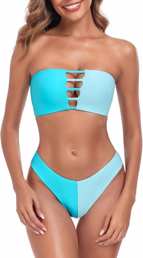 RELLECIGA Women's Two Piece Bandeau Bathing Suits Cutout Front Bikini Sets for Women
