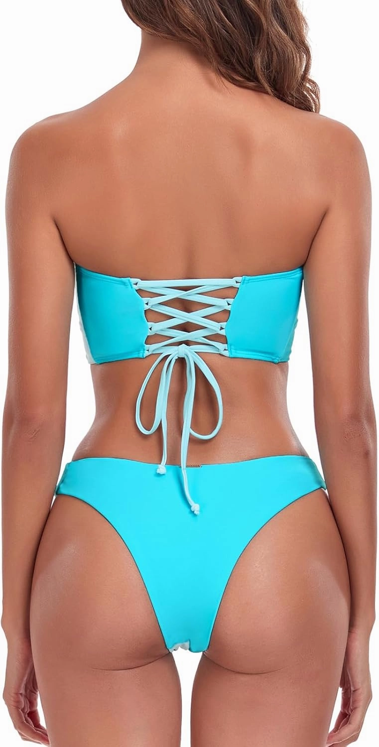 RELLECIGA Women's Two Piece Bandeau Bathing Suits Cutout Front Bikini Sets for Women