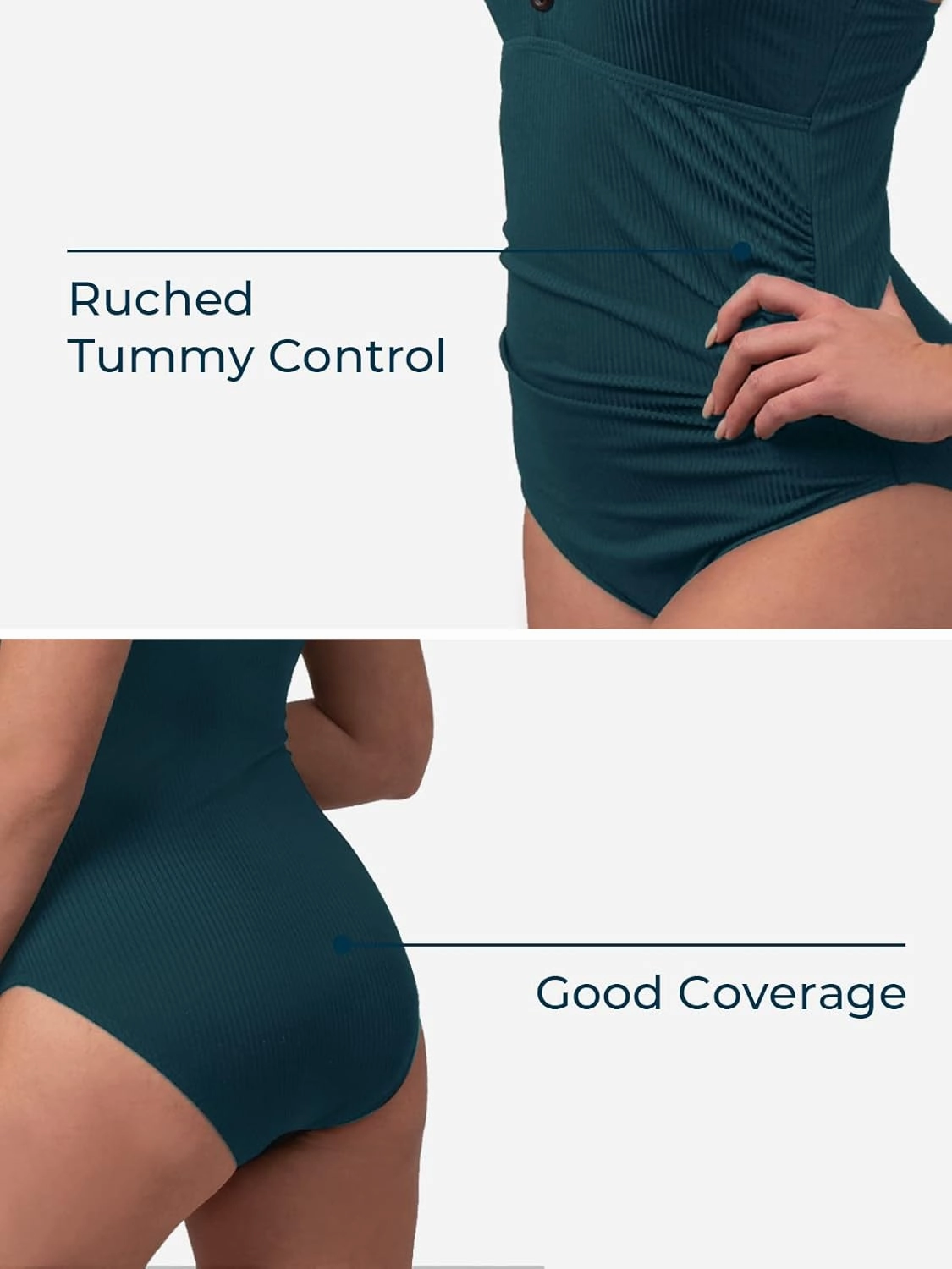 Ribbed One Piece Swimsuits for Women Button up Swimwear Tummy Control Retro Bathing Suits