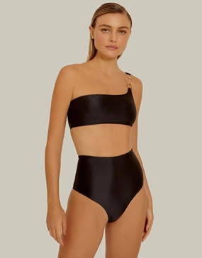 Rings One Shoulder Bikini Top in Black, Removable Padding