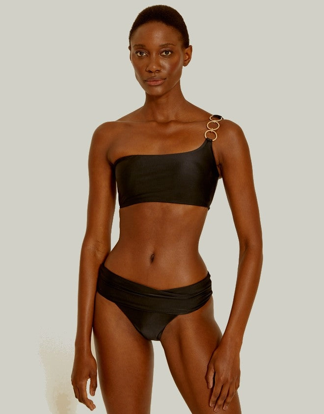 Rings One Shoulder Bikini Top in Black, Removable Padding