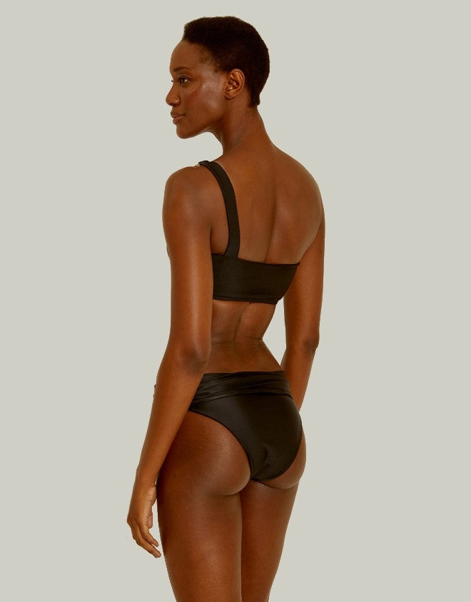 Rings One Shoulder Bikini Top in Black, Removable Padding