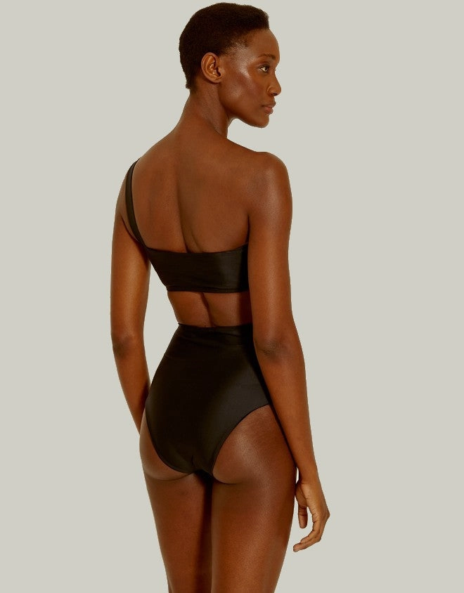 Rings One Shoulder Bikini Top in Black, Removable Padding
