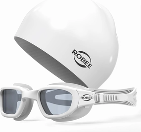 Robee Swim Goggles, Swimming Cap and Goggles Case, Polarized Swimming Goggles Silicone Cap for Adult Men Women