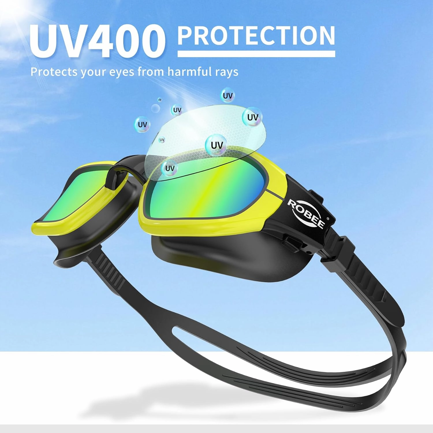 Robee Swimming Goggles, Adult Polarized Swim Goggles for Men Women Youth, Water Pool Glasses