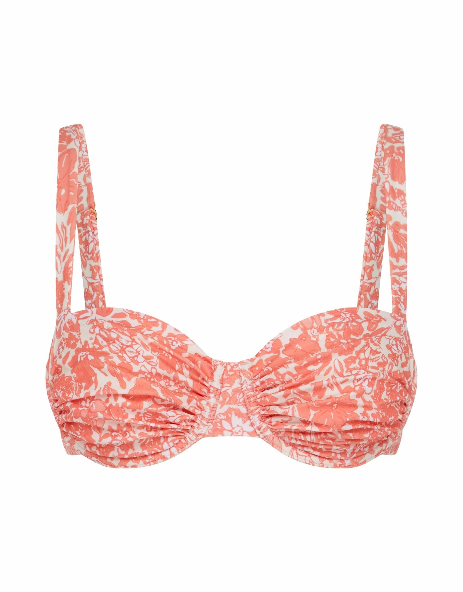Ruched Holiday Balconette Underwire Bikini Top, Carnation Pink Floral