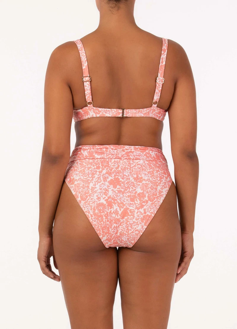 Ruched Holiday Balconette Underwire Bikini Top, Carnation Pink Floral