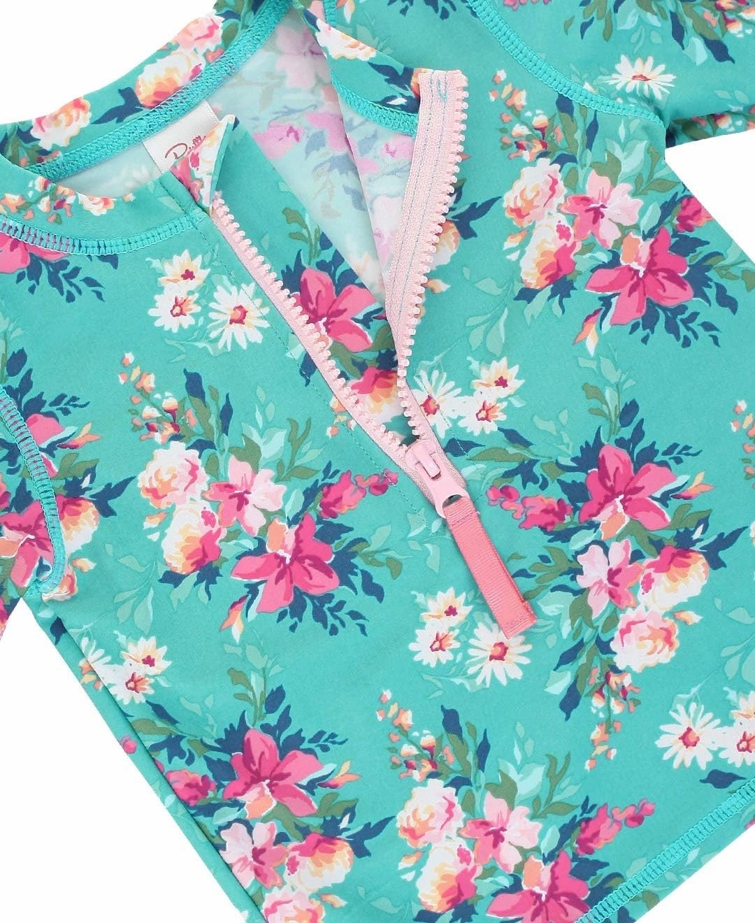 RuffleButts? Baby/Toddler Girls Long Sleeve Rash Guard 2 Piece Swimsuit Set w/UPF 50  Sun Protection with Zipper