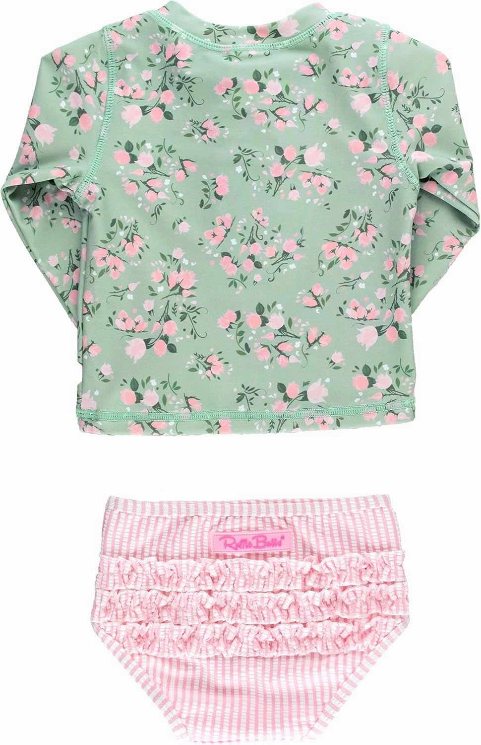 RuffleButts? Baby/Toddler Girls Long Sleeve Rash Guard 2 Piece Swimsuit Set w/UPF 50  Sun Protection with Zipper