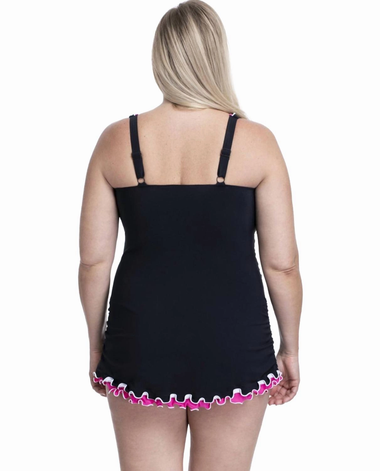 Ruffled V-Neck Swimdress - Plus In Tutti Frutti Black And Pink
