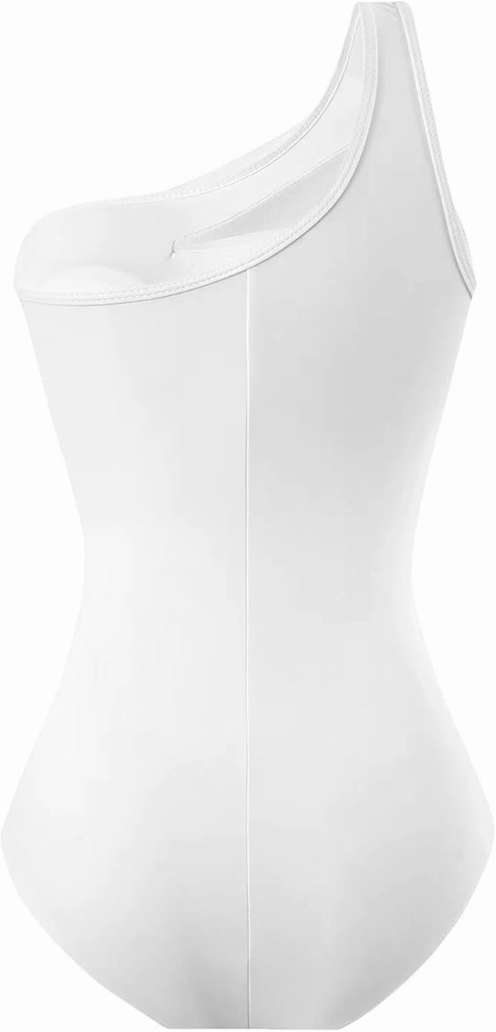 Runtlly Women's One Piece Swimsuits One Shoulder Plus Size Swimwear Bathing Suit with See Through Mesh Style