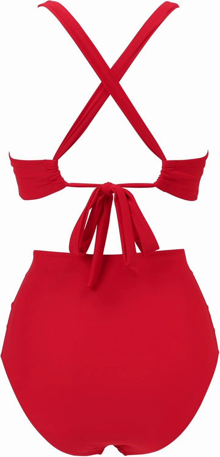 RXRXCOCO Women Front Cross CutOut One Piece Swimsuit Tummy Control High Waisted Monokini Bathing Suit