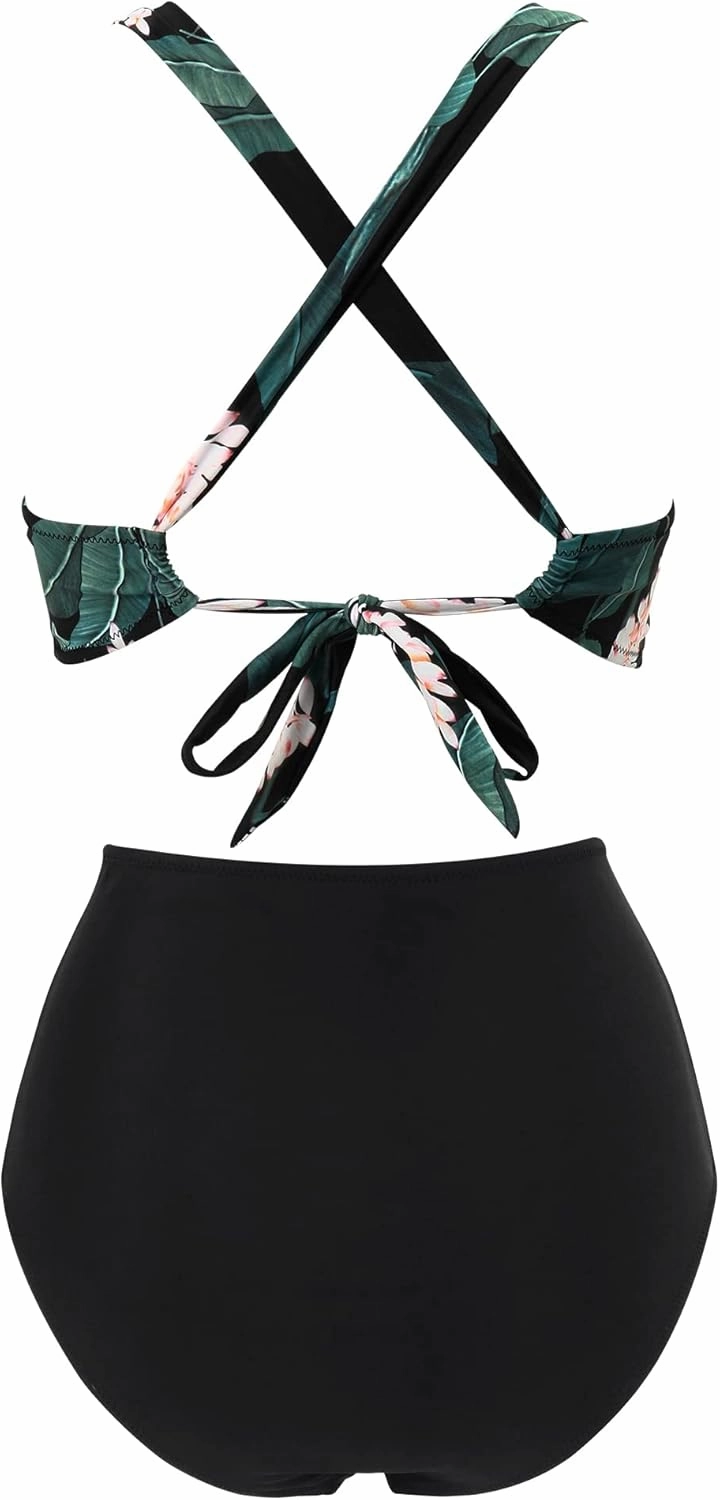 RXRXCOCO Women Front Cross CutOut One Piece Swimsuit Tummy Control High Waisted Monokini Bathing Suit