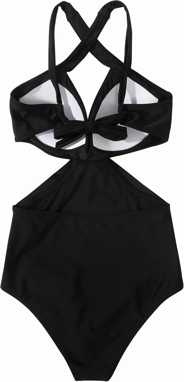 RXRXCOCO Women Front Cross CutOut One Piece Swimsuit Tummy Control High Waisted Monokini Bathing Suit
