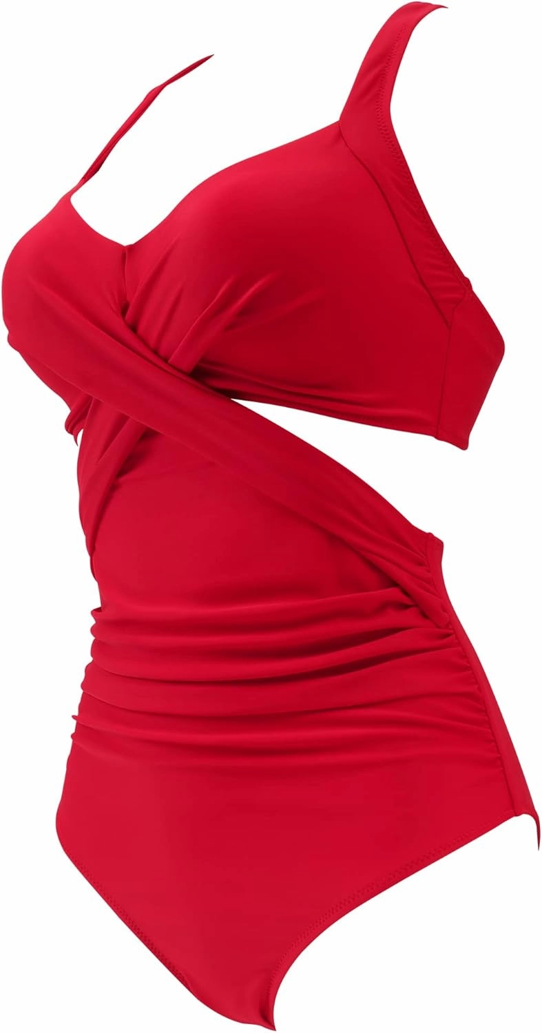 RXRXCOCO Women Front Cross CutOut One Piece Swimsuit Tummy Control High Waisted Monokini Bathing Suit
