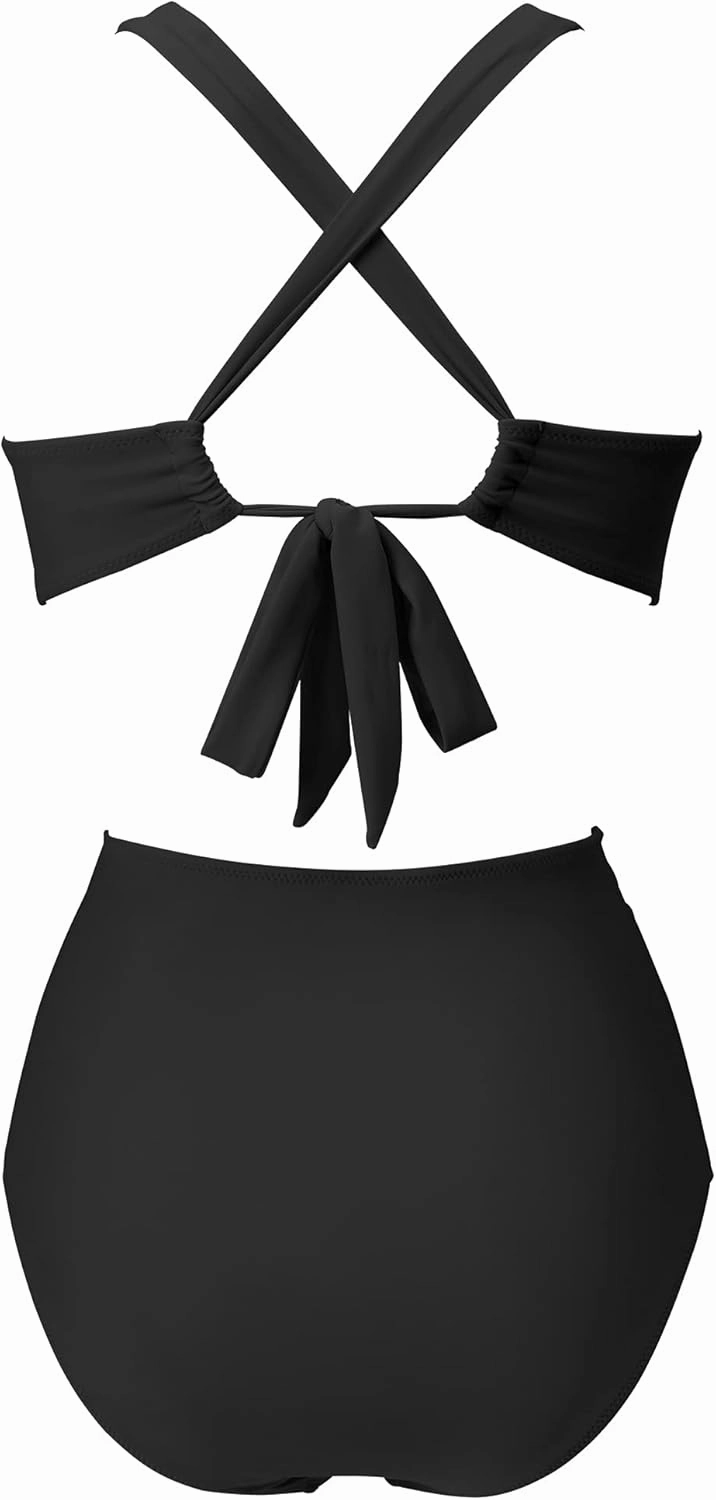 RXRXCOCO Women Front Cross CutOut One Piece Swimsuit Tummy Control High Waisted Monokini Bathing Suit