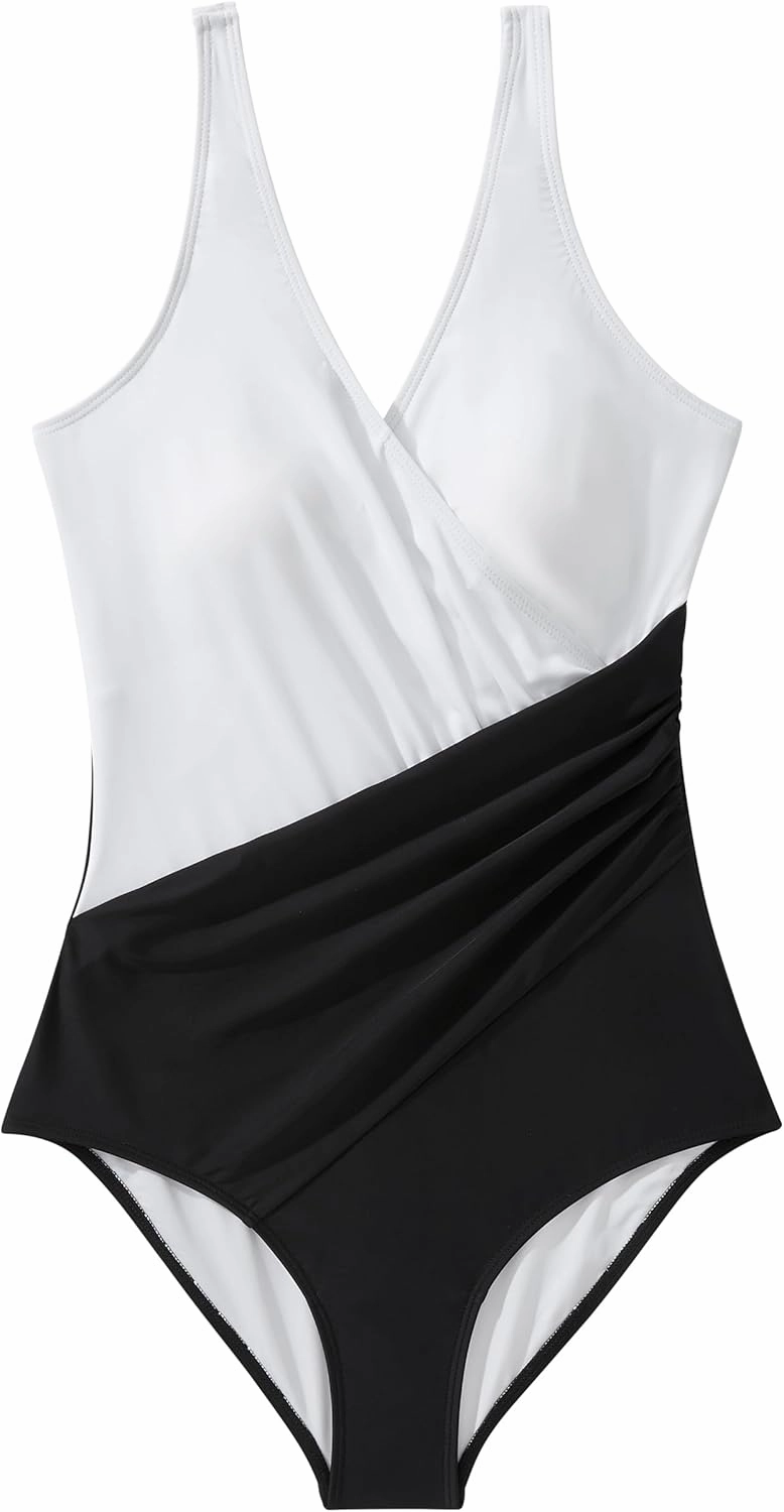 RXRXCOCO Womens One Piece Swimsuits Tummy Control Ruched Criss Cross Bathing Suits V Neck Slimming Swimwear