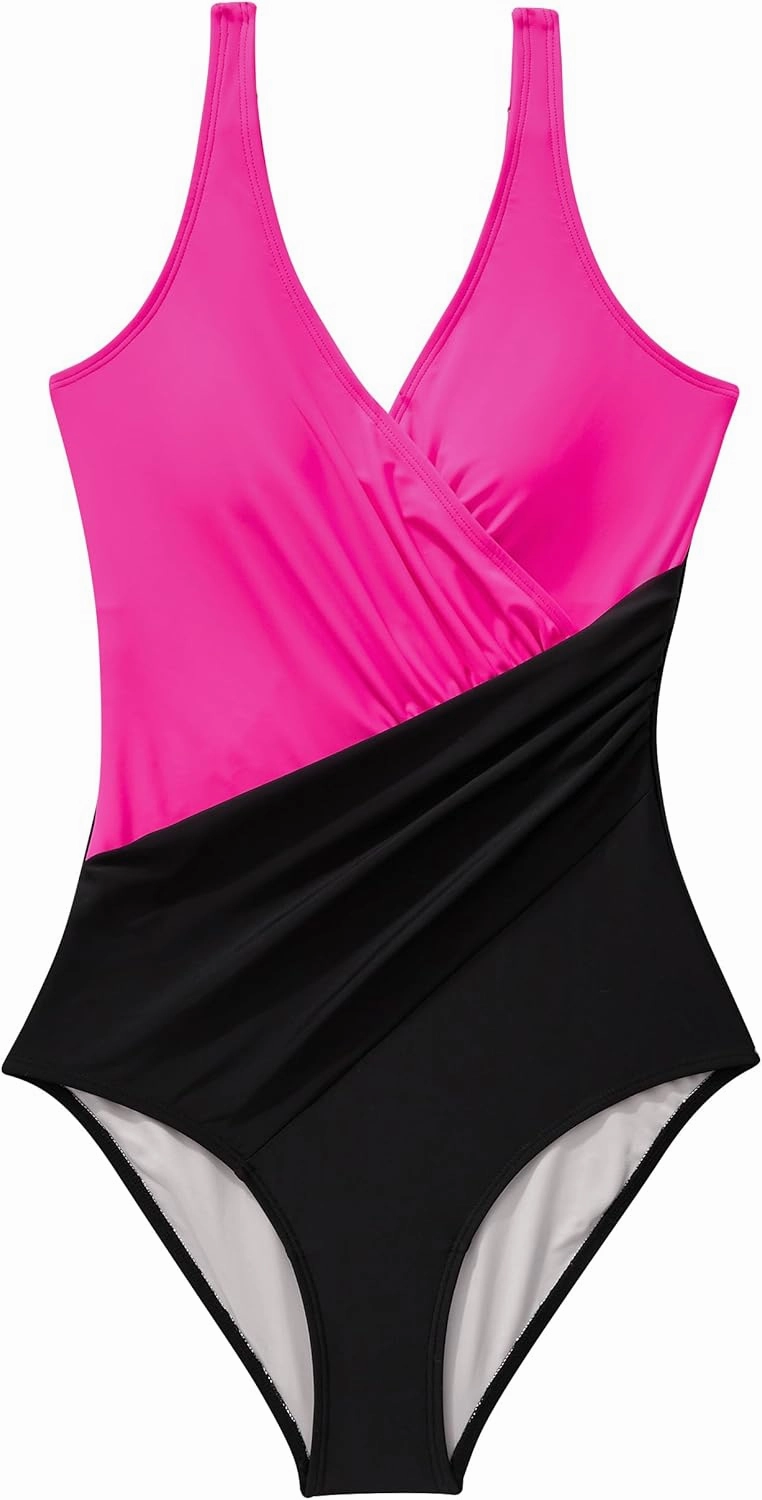 RXRXCOCO Womens One Piece Swimsuits Tummy Control Ruched Criss Cross Bathing Suits V Neck Slimming Swimwear