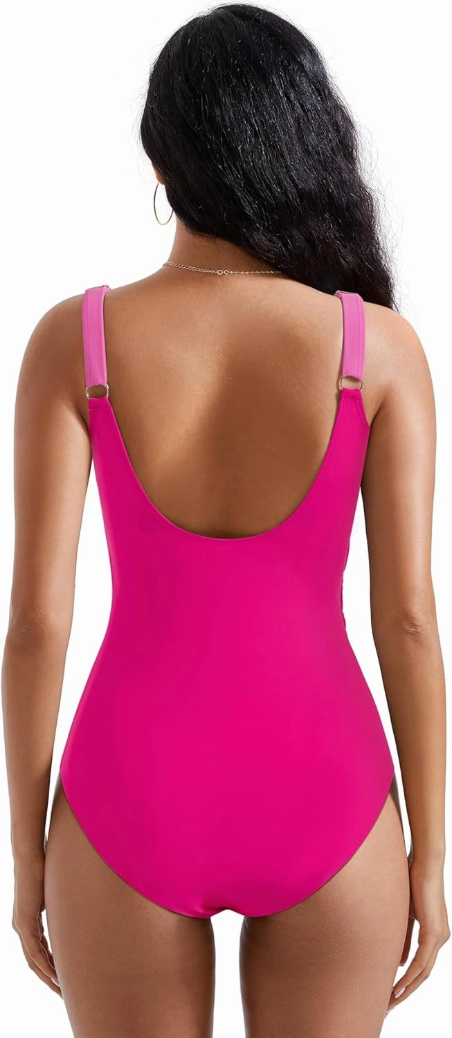 RXRXCOCO Womens One Piece Swimsuits Tummy Control Ruched Criss Cross Bathing Suits V Neck Slimming Swimwear