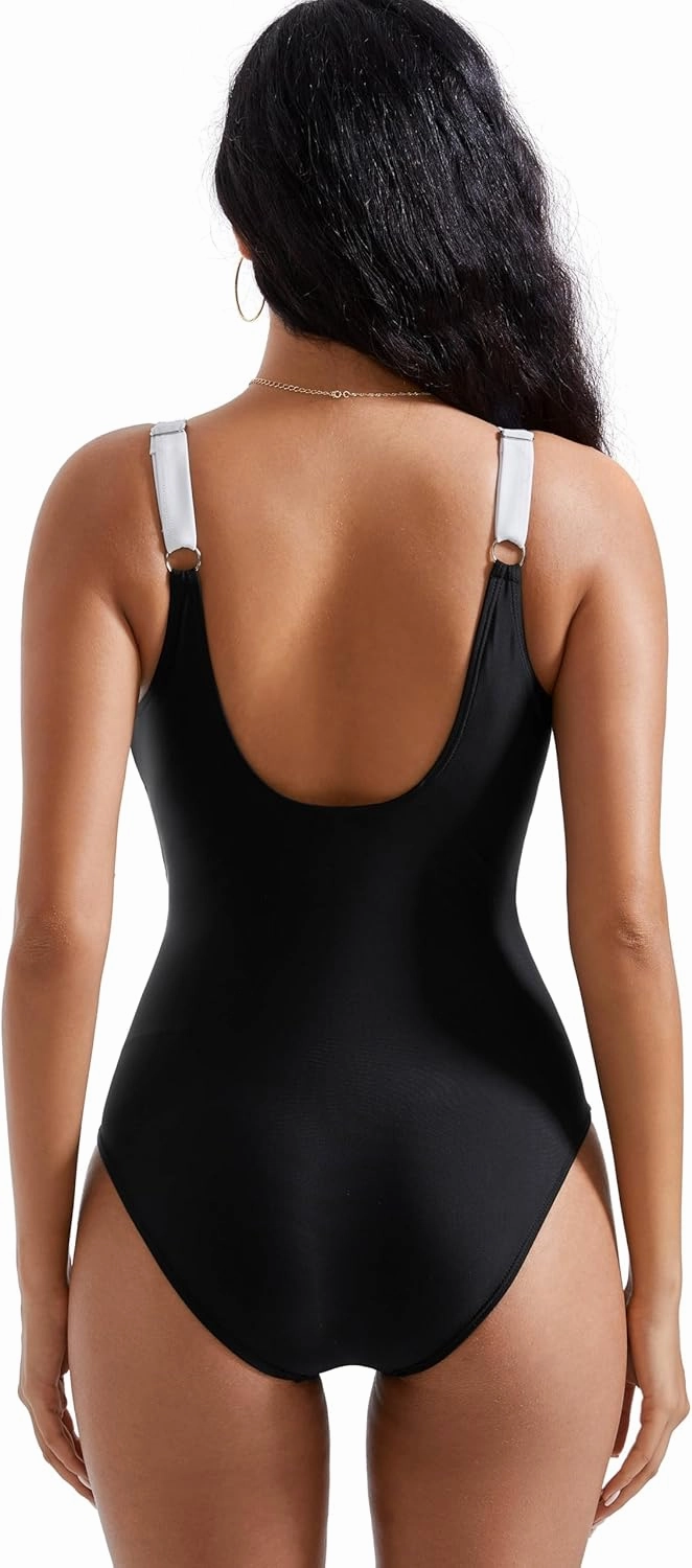 RXRXCOCO Womens One Piece Swimsuits Tummy Control Ruched Criss Cross Bathing Suits V Neck Slimming Swimwear