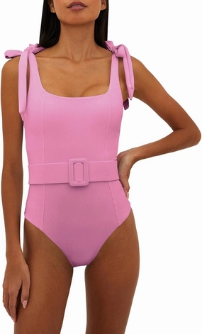 Saodimallsu Womens Sexy One Piece Bathing Suit High Cut Knit Square Neck Tied Strappy Swimsuit with Belt