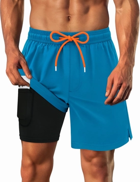 Sarfel Mens Swim Trunks with Compression Liner Mens Bathing Suit 7 Inch Inseam Quick Drying Men's Board Shorts Men's Swimwear