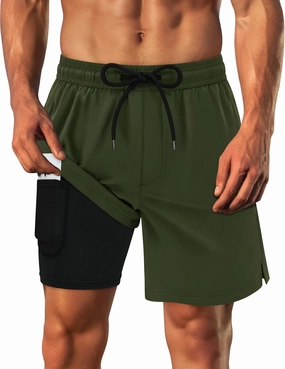 Sarfel Mens Swim Trunks with Compression Liner Mens Bathing Suit 7 Inch Inseam Quick Drying Men's Board Shorts Men's Swimwear