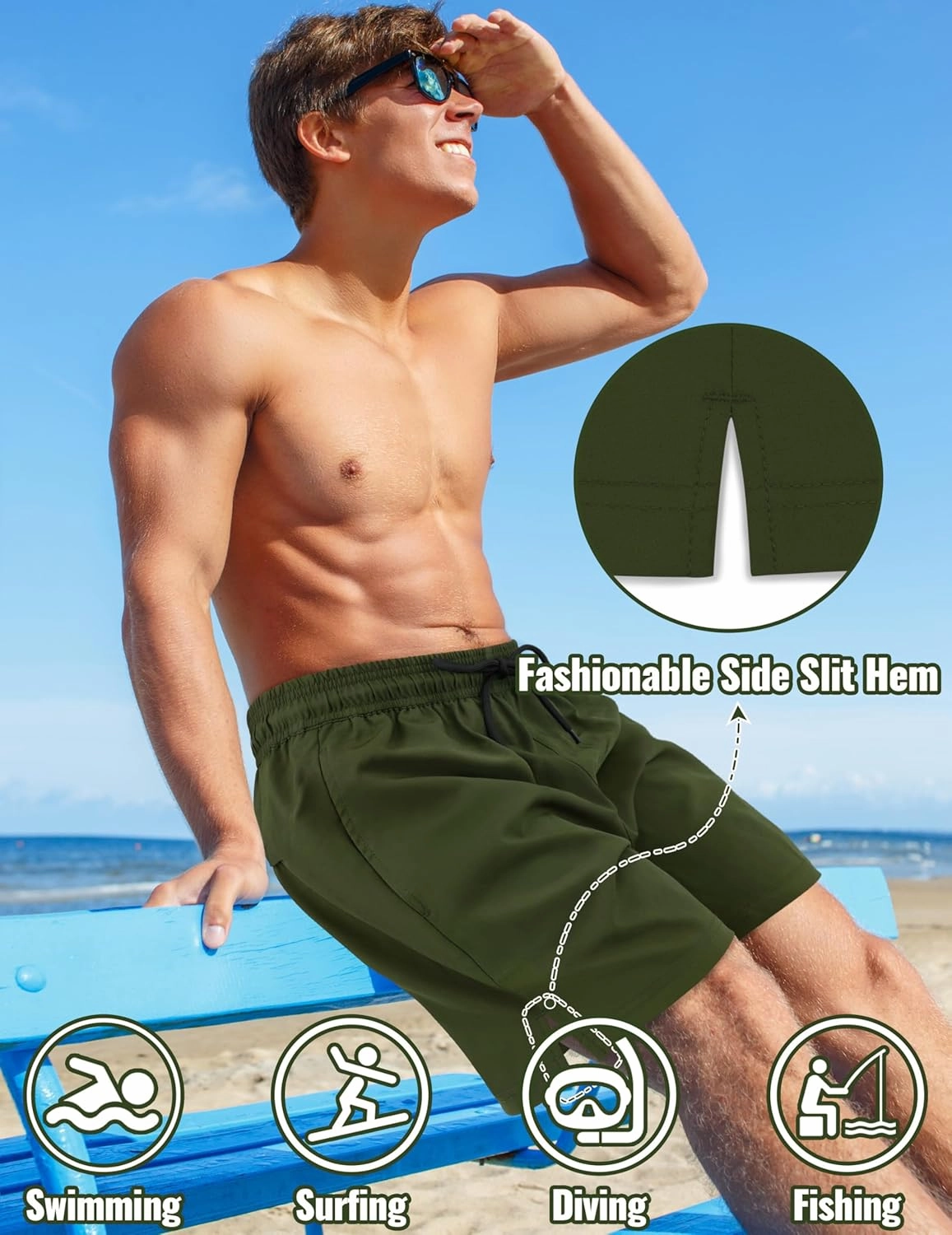 Sarfel Mens Swim Trunks with Compression Liner Mens Bathing Suit 7 Inch Inseam Quick Drying Men's Board Shorts Men's Swimwear
