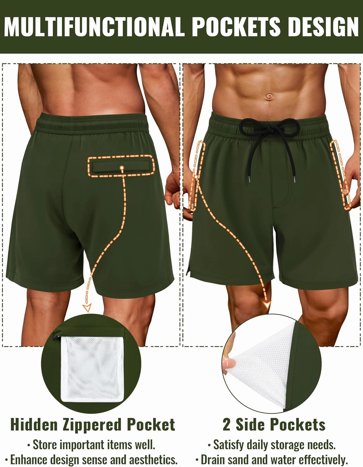 Sarfel Mens Swim Trunks with Compression Liner Mens Bathing Suit 7 Inch Inseam Quick Drying Men's Board Shorts Men's Swimwear