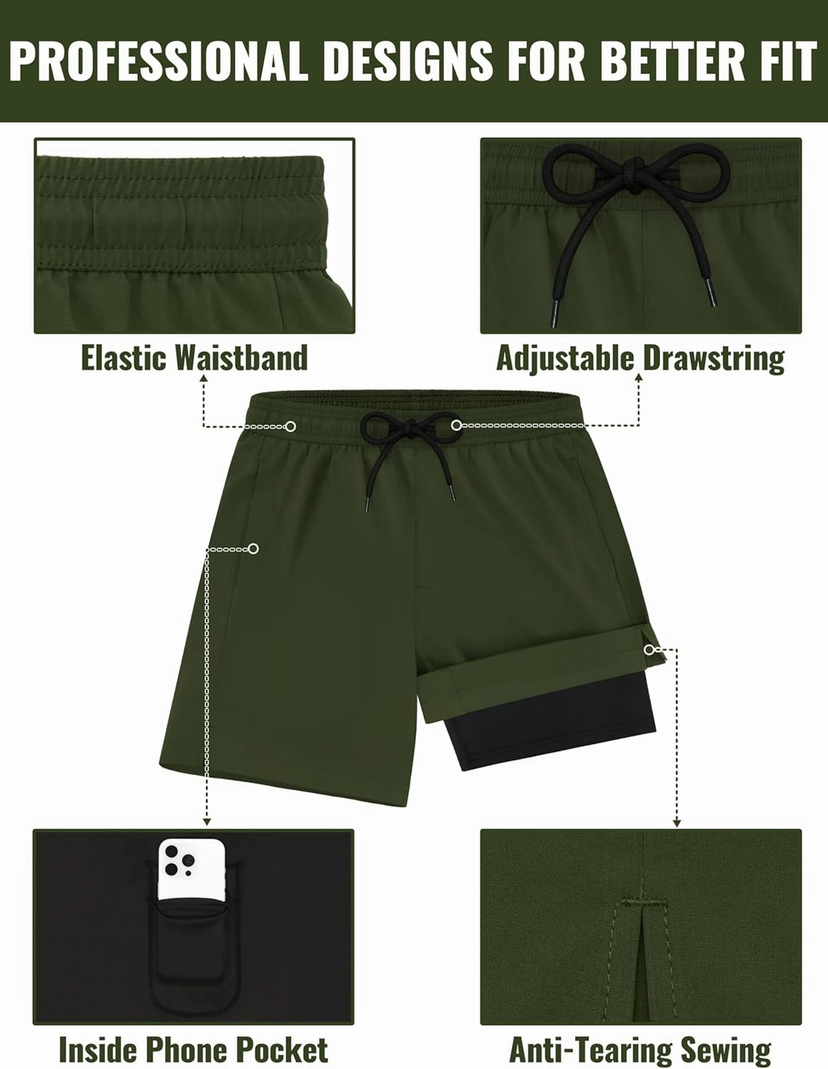Sarfel Mens Swim Trunks with Compression Liner Mens Bathing Suit 7 Inch Inseam Quick Drying Men's Board Shorts Men's Swimwear