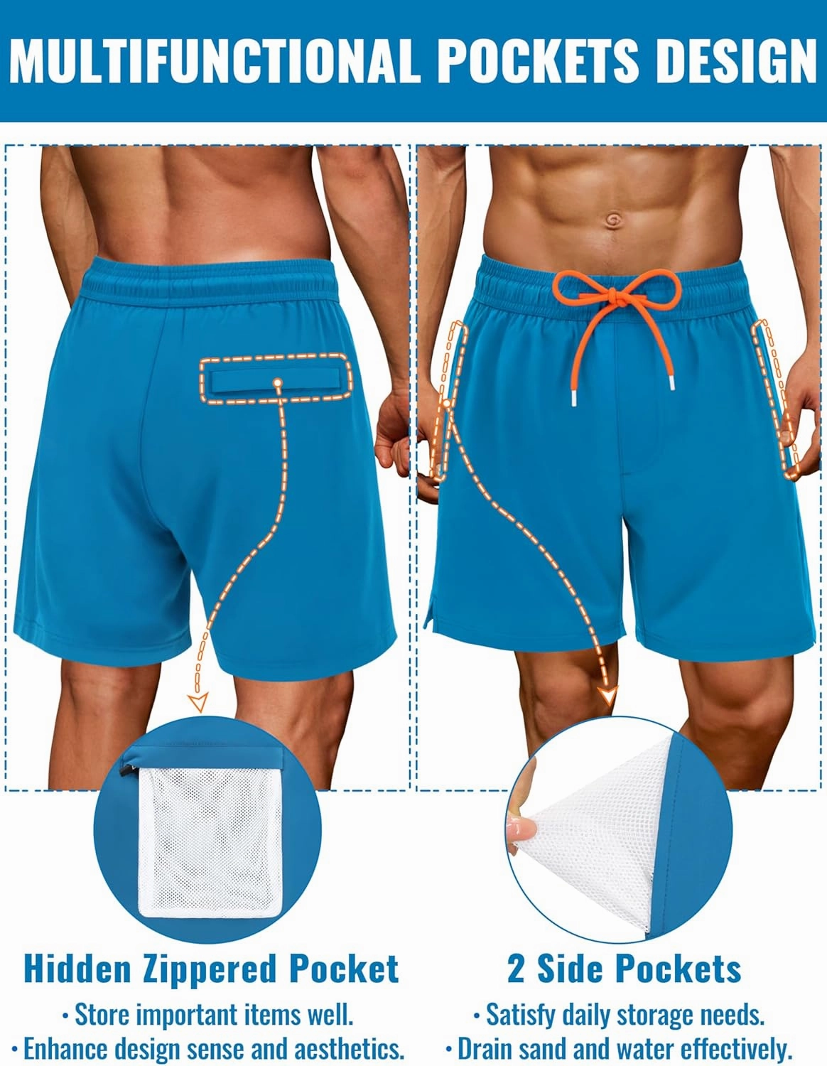 Sarfel Mens Swim Trunks with Compression Liner Mens Bathing Suit 7 Inch Inseam Quick Drying Men's Board Shorts Men's Swimwear