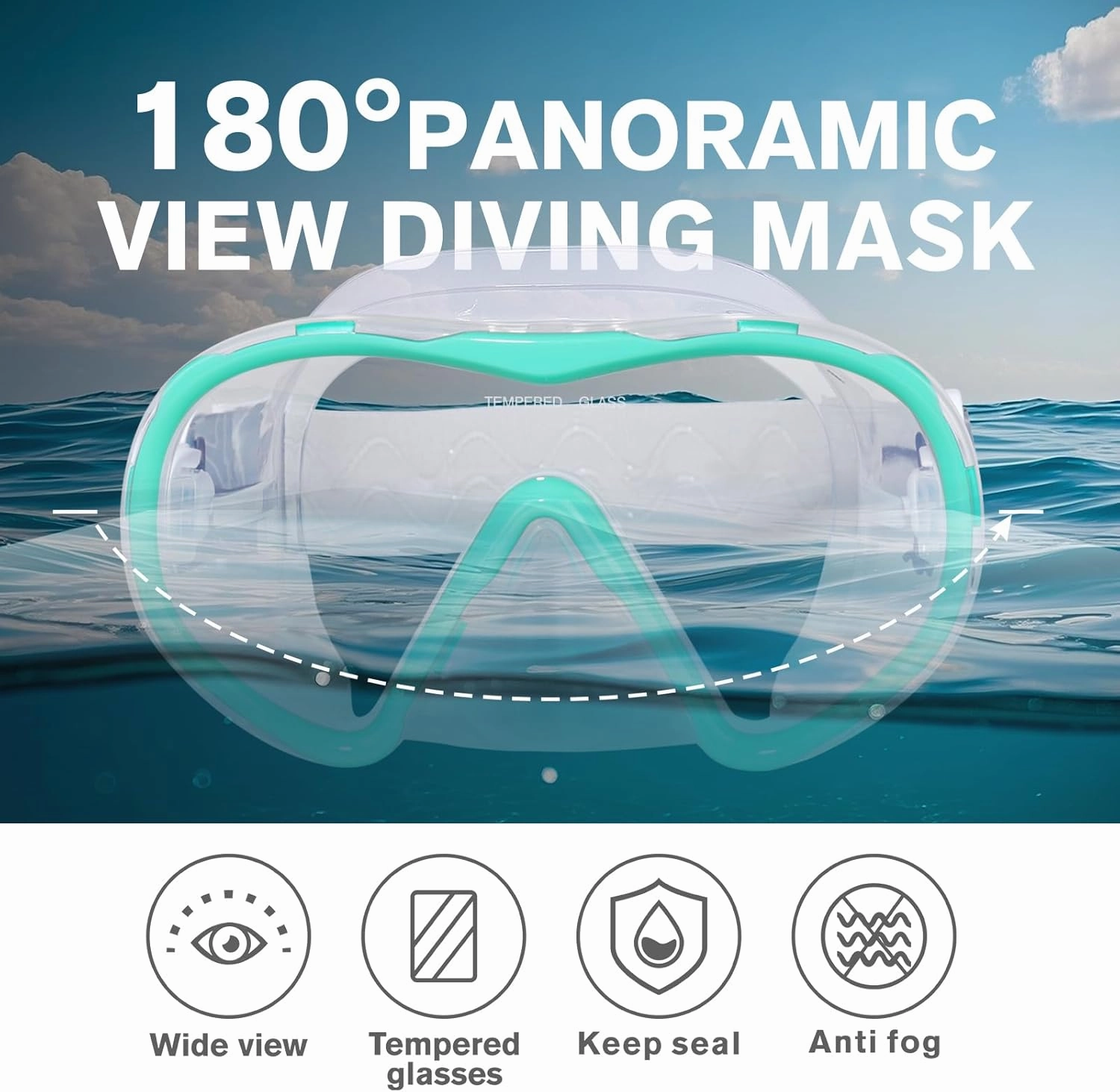 Scuba Diving Mask for Adults - Anti-Fog Swim Mask Wide View Swimming Goggles with Nose Cover Professional Snorkeling Goggles Gear Tempered Glass Lens with Fabric Strap for Men Women