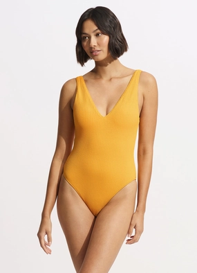 Sea Dive Deep V Neck One Piece - Rockmelon