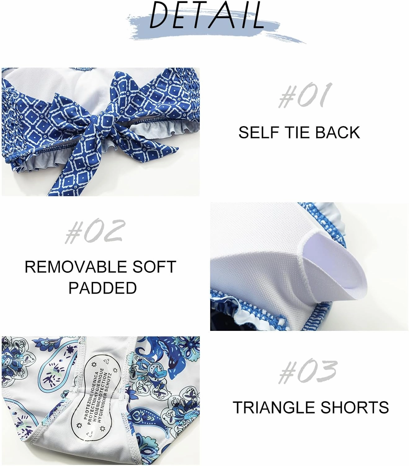 SEAFORM Bikini Set for Women Two Piece Bathing Suits Bandeau Top Mid Waisted Bottom Floral Bathing Suits with Removable Pads