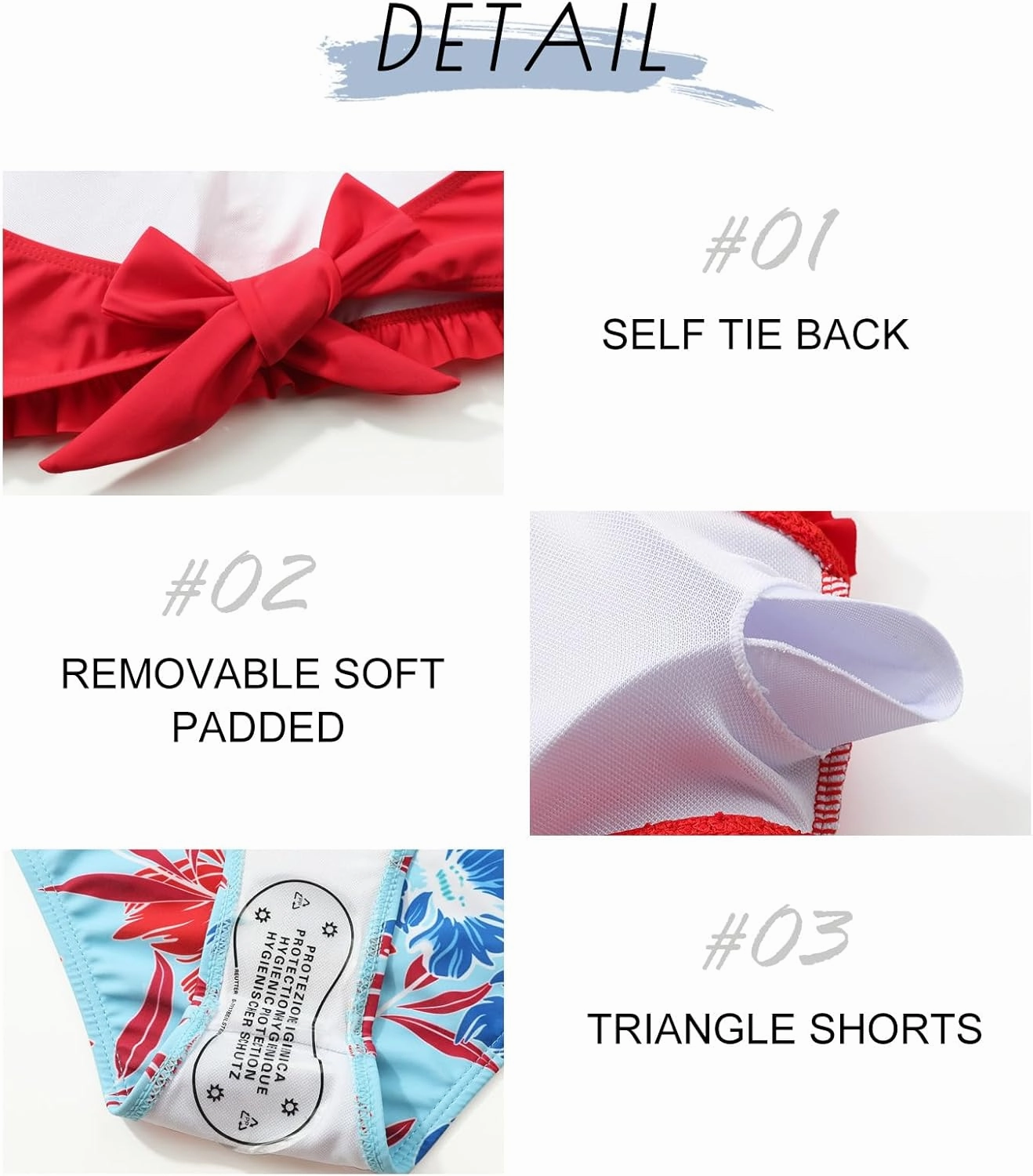SEAFORM Bikini Set for Women Two Piece Bathing Suits Bandeau Top Mid Waisted Bottom Floral Bathing Suits with Removable Pads