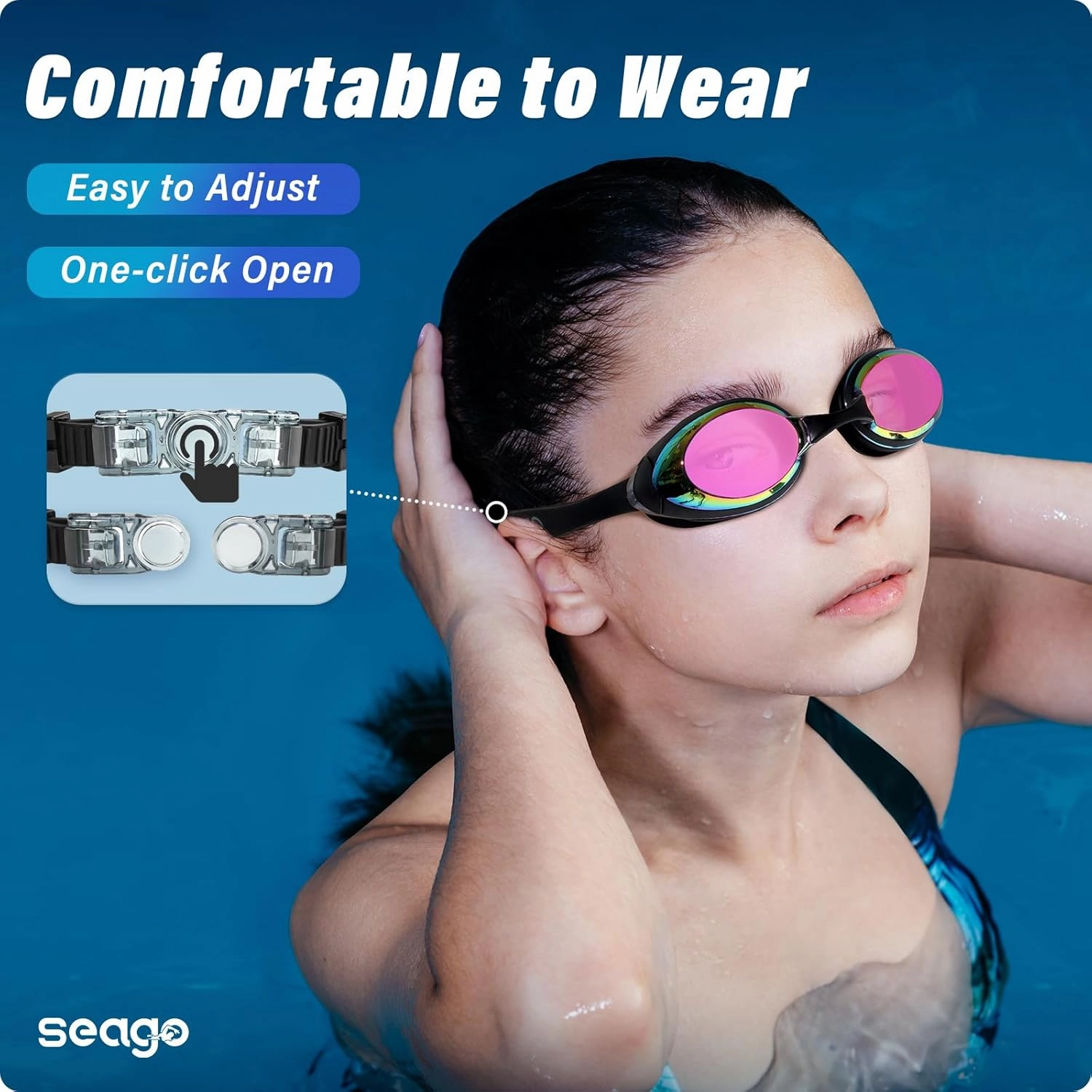 Seago 2 Pack Swimming Goggles Anti-fog Anti-UV Mirrored Swim Goggles Adult Women Men