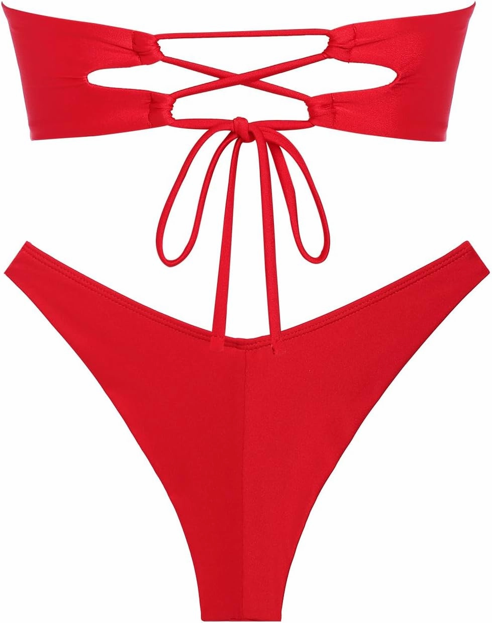 seamoly Ruched U-Ring Metal Tied Back Bandeau Top & Brazilian Bottom Bikini Set