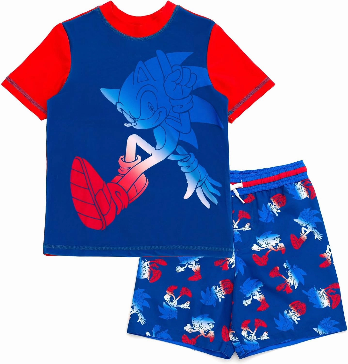 SEGA Sonic The Hedgehog Pullover Rash Guard and Swim Trunks Outfit Set Little Kid to Big Kid