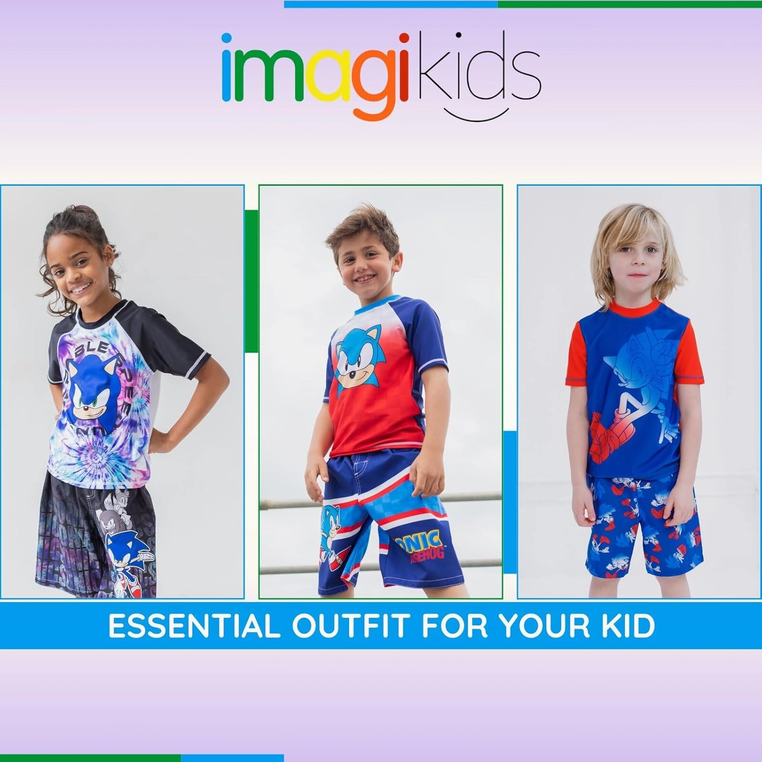 SEGA Sonic The Hedgehog Pullover Rash Guard and Swim Trunks Outfit Set Little Kid to Big Kid