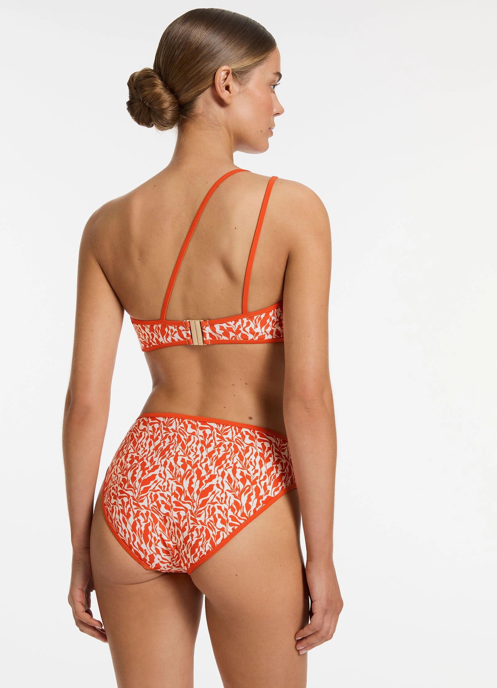Sereno Ditsy One Shoulder Bikini Top - Coral