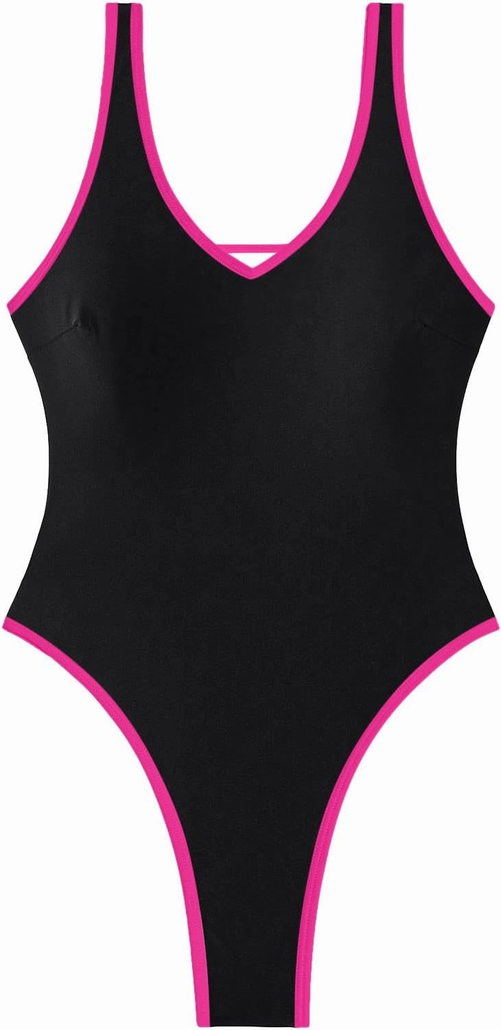 Sexy Backless Cheeky High Cut Leg Thong V Neck One Piece Swimsuit