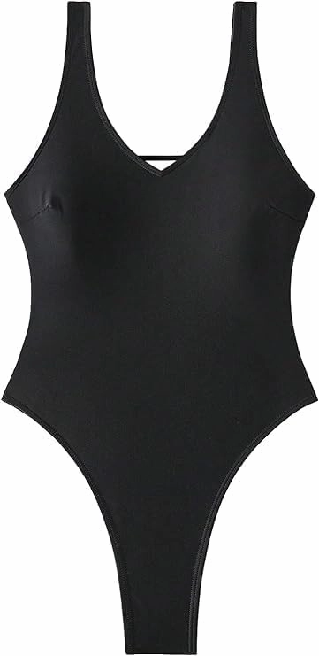 Sexy Backless Cheeky High Cut Leg Thong V Neck One Piece Swimsuit