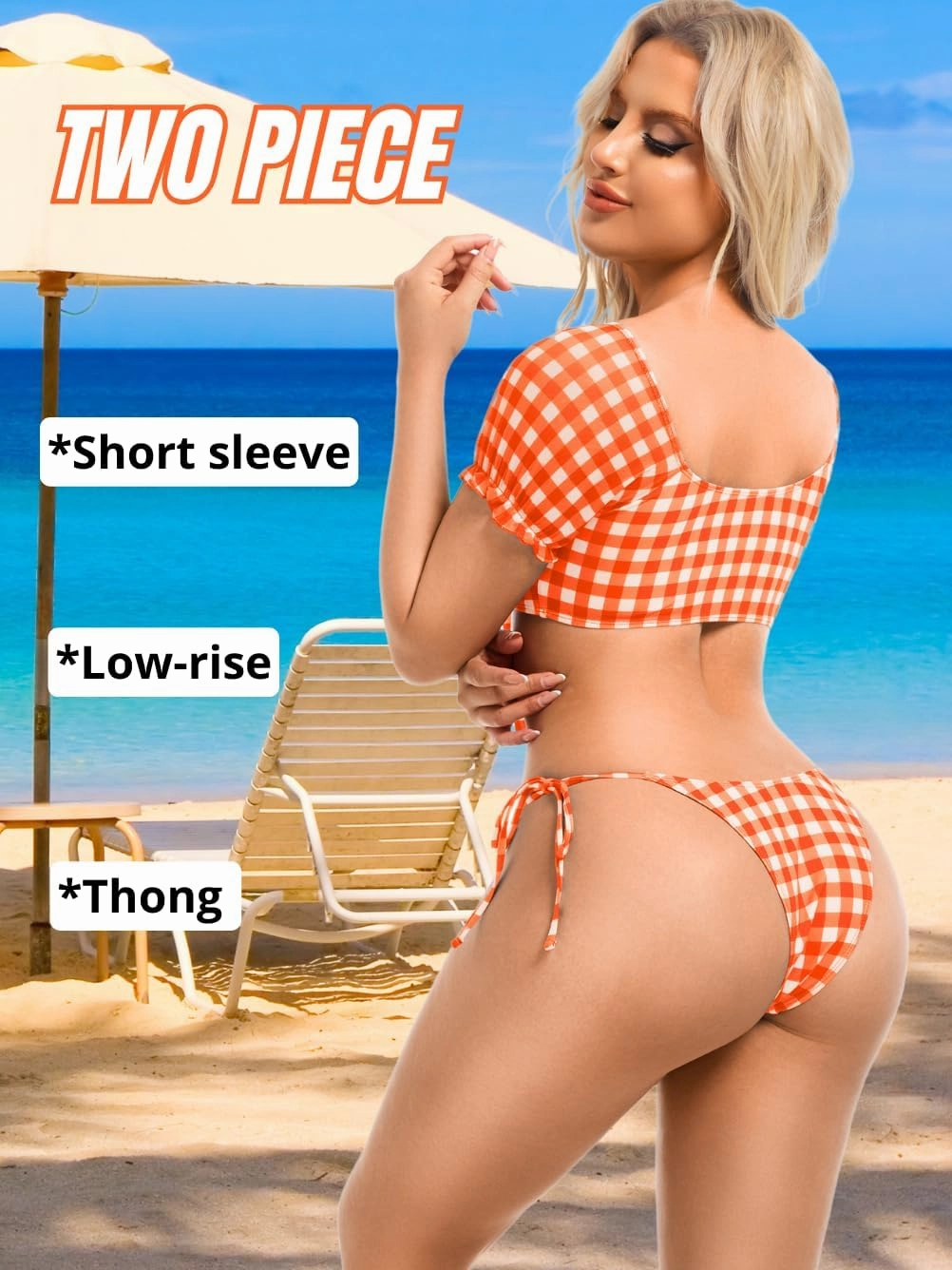 Sexy Gingham Bikini,High Cut Low Rise Tie Swimsuit Women,2 Piece Retro Checkered Bathing Suit Beach Pool Party