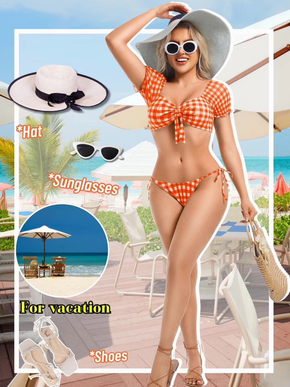 Sexy Gingham Bikini,High Cut Low Rise Tie Swimsuit Women,2 Piece Retro Checkered Bathing Suit Beach Pool Party